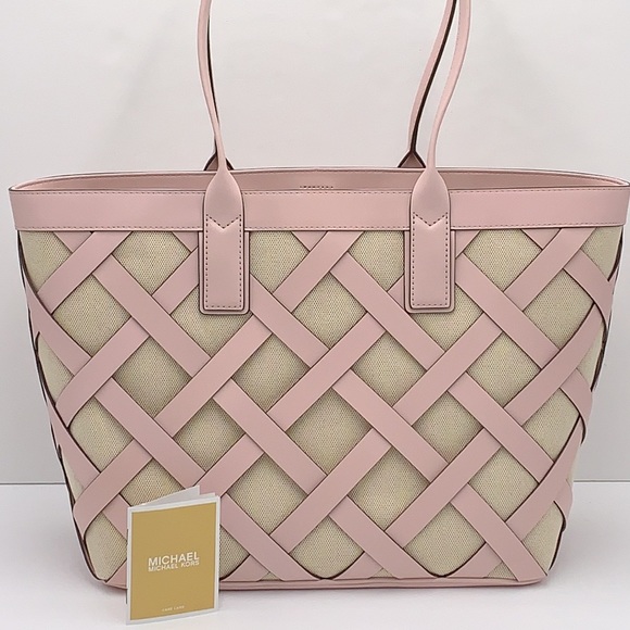 Michael Kors Sienna Large Tote Shoulder Bag Powder Blush Leather Canvas - Picture 6 of 16
